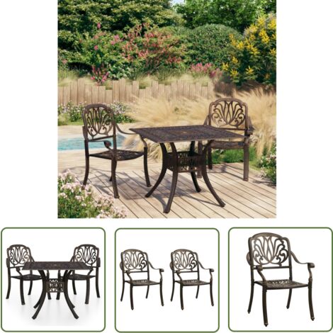 The Living Store 3-tlg. Bistro-Set Aluminiumguss Bronzen - Gartensitzgruppe - Outdoor-Sitzgarnitur - Bistroset - Aluminiumgartenmöbel - Gartenmöbel Set