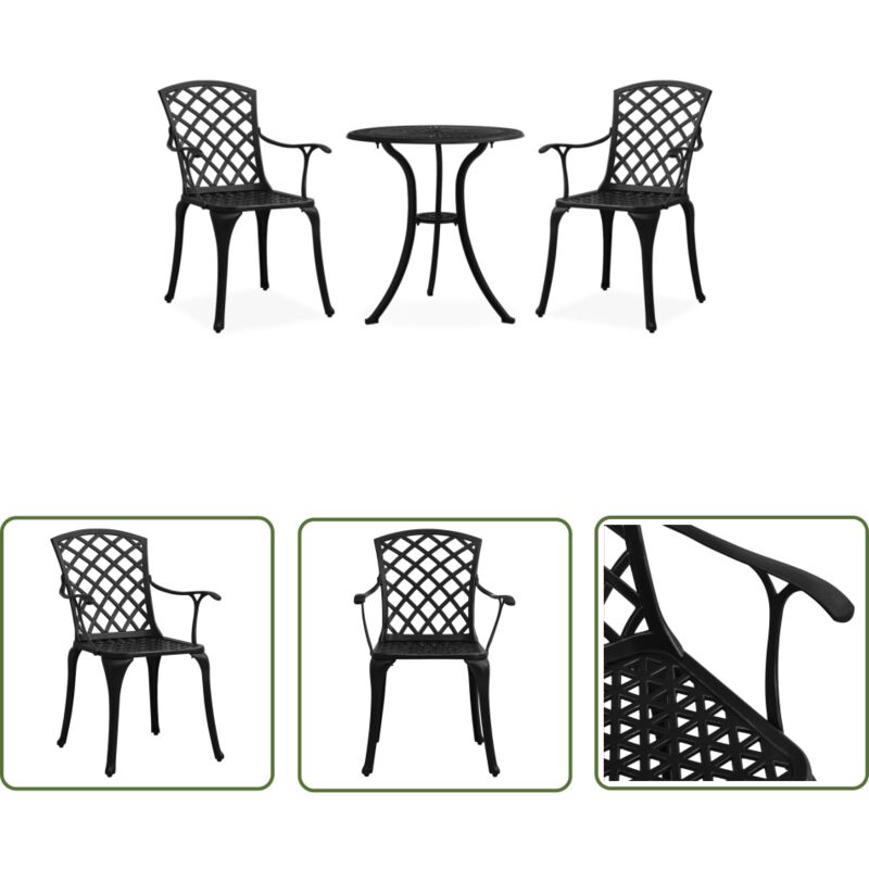 Doc&Et² The Living Store 3-tlg. Bistro-Set Aluminiumguss Schwarz - Gartensitzgruppe - Bistroset - Alu Set - Outdoor Möbel - Balkonmöbel