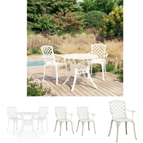 The Living Store 3-tlg. Bistro-Set Aluminiumguss Weiß -  Gartenmöbel-Sets