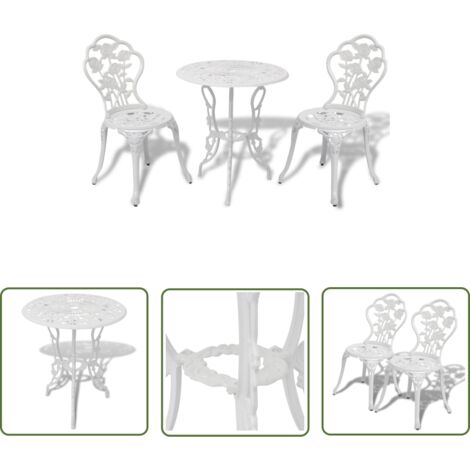 The Living Store 3-tlg. Bistro-Set Aluminiumguss Weiß - Gartentisch - Gartensessel - Bistrotisch - Bistrostuhl - Outdoor Möbel