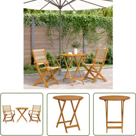 The Living Store 3-tlg. Bistro-Set Beige Polypropylen und Massivholz - Gartenmöbel - Bistro Set - Gartenstühle - Tisch - Akazienholz