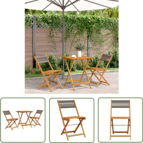 The Living Store 3-tlg. Bistro-Set Grau Polypropylen und Massivholz - Gartenmöbel - Esszimmergarnitur - Holztisch - Holzsitz - Outdoor Möbel