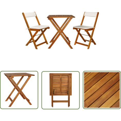 The Living Store 3-tlg. Bistro-Set Klappbar mit Auflagen Massivholz Akazie - Gartenmöbel - Esszimmergarnitur - Holztisch - Holzsitzgelegenheit - Outdoor Möbel