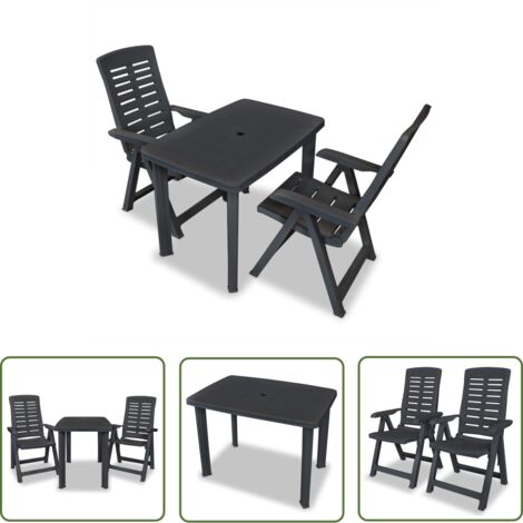 The Living Store 3-tlg. Bistro-Set Kunststoff Anthrazit - Esstisch - Gartenstuhl - Outdoor Möbel - Bistroset - Kunststoffe Möbeln
