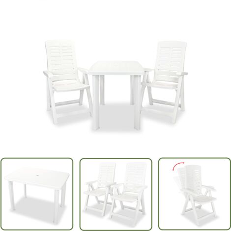 The Living Store 3-tlg. Bistro-Set Kunststoff Weiß - Gartensitzgruppe - Outdoor Möbel - Bistroset - Plastiktisch - Klappbarer Stuhl