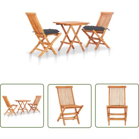 The Living Store 3-tlg. Bistro-Set mit Anthrazit Kissen Massivholz Teak - Gartenmöbel - Teakholz - Bistroset - Outdoor Furniture - Balkonmöbeln