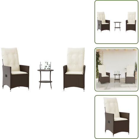 The Living Store 3-tlg. Bistro-Set mit Kissen Braun Poly Rattan - Gartensets - Bistroset - Gartenmöbel - Lounge Sessel - Relaxsessel