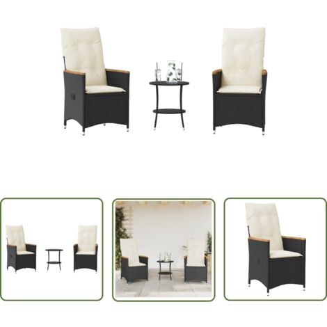 The Living Store 3-tlg. Bistro-Set mit Kissen Schwarz Poly Rattan - Gartensets - Bistroset - Gartenmöbel - Lounge Sessel - Outdoor Furniture
