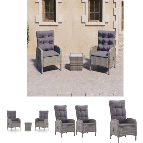 The Living Store - 3-tlg. Bistro-Set Poly Rattan und Glas Grau