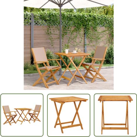 The Living Store 3-tlg. Bistro-Set Taupe Stoff und Massivholz - Gartentisch - Esszimmergarnitur - Outdoor Möbel - Holztisch - Gartenstühle