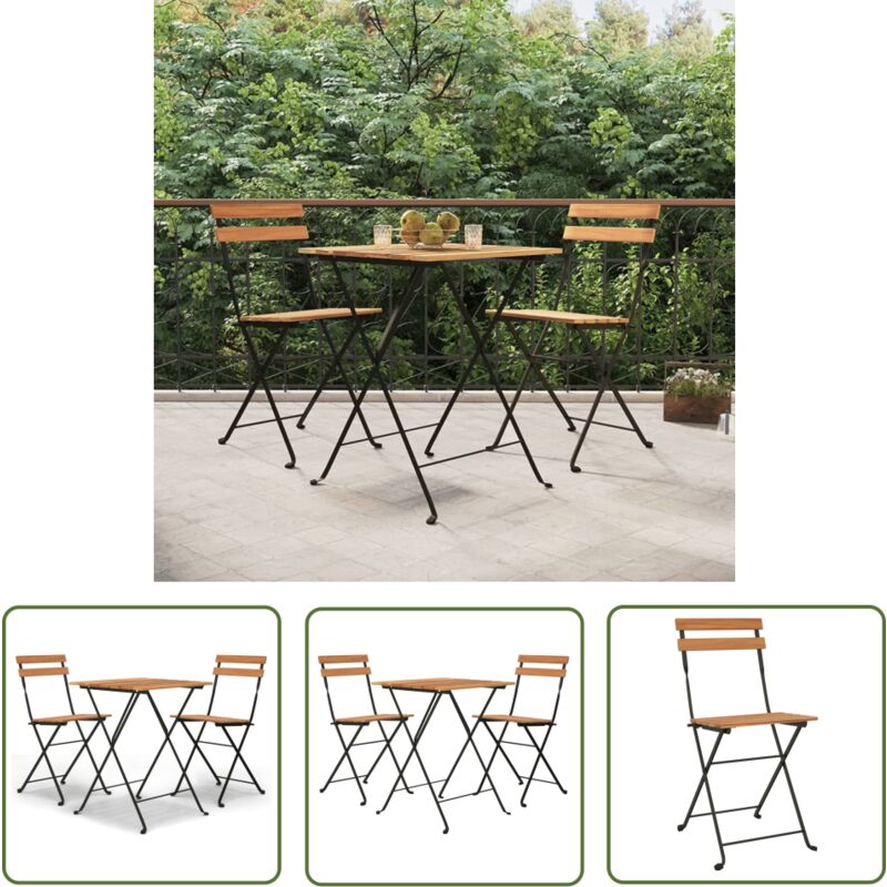 3-tlg. Bistro-set Klappbar Massivholz Teak Und Stahl - Gartenmöbel - Bistroset - Teakholz Möbel - Outdoor Furniture - Gartentisch - The Living Store
