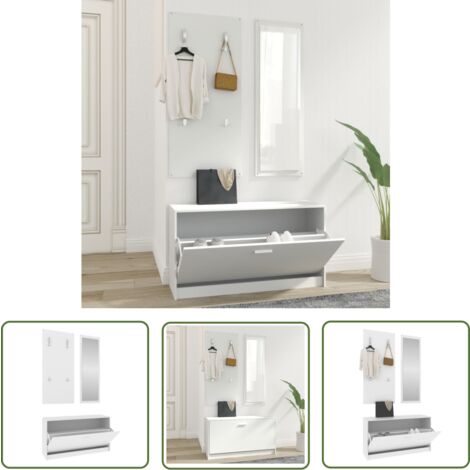 The Living Store 3-tlg. Flurmöbel-Set Weiß Holzwerkstoff - Schuhschrank - Garderobe - Spiegel - Flurmöbel - Holzwerkstoff Möbel