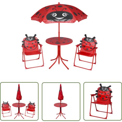 The Living Store 3-tlg. Garten-Bistro-Set für Kinder mit Sonnenschirm Rot - Kindergartensitzplatz - Spieltisch - Outdoorspielzeug - Kindersessel - Sonnenschutz Für Kinder