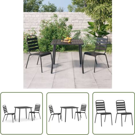 The Living Store 3-tlg. Garten-Essgruppe Anthrazit Stahl - Gartenmöbel - Essgruppe - Gartentisch - Gartenstuhl - Stahldesign