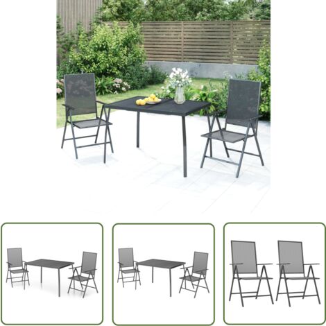 The Living Store 3-tlg. Garten-Essgruppe Anthrazit Stahl - Gartenmöbel - Essgruppen - Balkonmöbel - Terrassentische - Stahleinrichtung