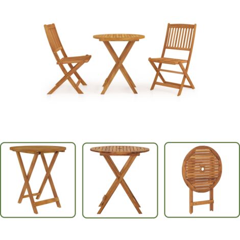 The Living Store 3-tlg. Garten-Essgruppe Klappbar Massivholz Akazie - Klappbarer Gartenstuhl - Gartenset - Holztisch - Esszimmergarnitur - Outdoor Möbel