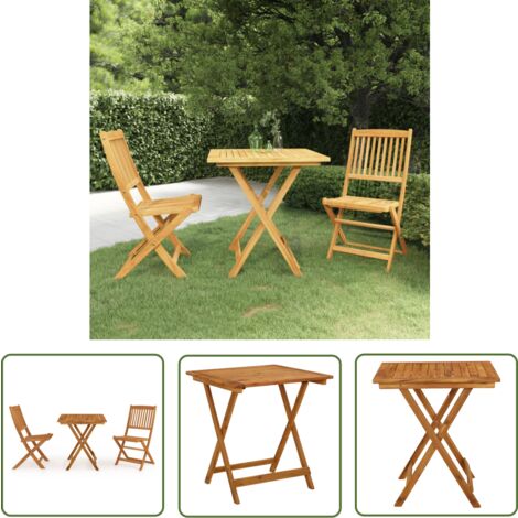 The Living Store 3-tlg. Garten-Essgruppe Klappbar Massivholz Akazie - Klappbarer Tisch - Gartenmöbel Set - Esszimmerset - Holztisch - Akazientisch
