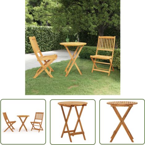 The Living Store 3-tlg. Garten-Essgruppe Klappbar Massivholz Akazie - Klapptische - Gartenmöbel - Essgruppe - Holztisch - Akazienholzmöbel