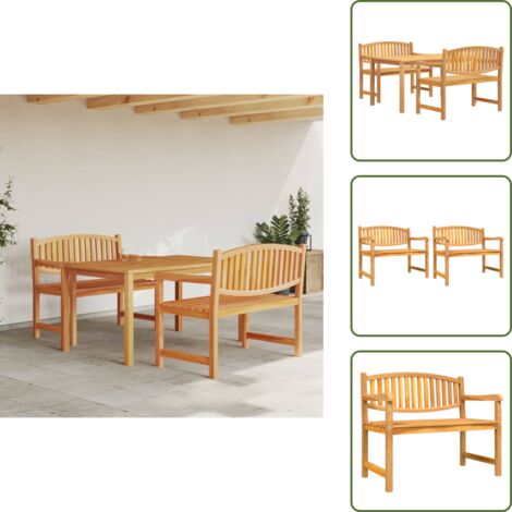 The Living Store 3-tlg. Garten-Essgruppe Massivholz Teak - Holztisch - Gartentisch - Essgruppe - Gartenmöbelset - Teakholz