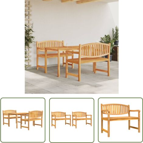 The Living Store 3-tlg. Garten-Essgruppe Massivholz Teak - Holztisch - Gartentisch - Essgruppe - Gartenmöbelset - Teakholz