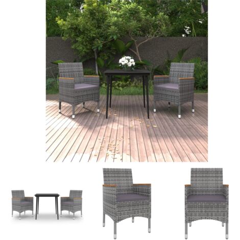 The Living Store 3-tlg. Garten-Essgruppe mit Auflagen Poly Rattan und Glas - Gartenmöbel-Sets