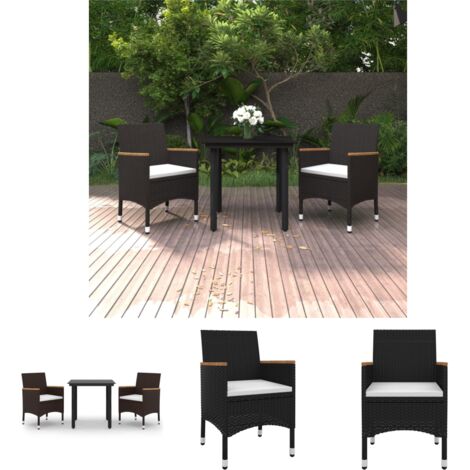 The Living Store 3-tlg. Garten-Essgruppe mit Auflagen Poly Rattan und Glas - Gartenmöbel-Sets