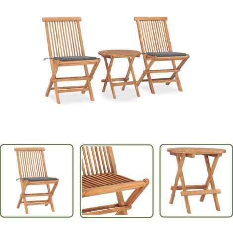 The Living Store 3-tlg. Garten-Essgruppe mit Kissen Klappbar Massivholz Teak - Gartenmöbel - Essgruppen - Teakholz - Outdoor Furniture - Balkonmöbel