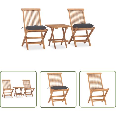 The Living Store 3-tlg. Garten-Essgruppe mit Kissen Klappbar Massivholz Teak - Gartenmöbel Set - Teakholz Gartenmöbel - Garten Essgruppe - Klappbarer Tisch - Outdoor Essbereich