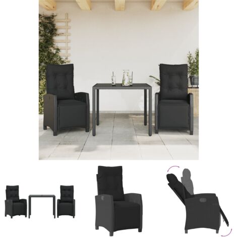 The Living Store 3-tlg. Garten-Essgruppe mit Kissen Schwarz Poly Rattan - Gartenmöbel-Sets