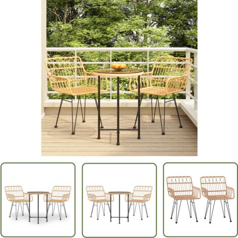 The Living Store 3-tlg. Garten-Essgruppe Poly Rattan - Gartensessel - Gartentisch - Gartenmöbelset - Rattan Möbel - Outdoor Esstisch