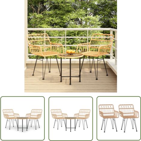 The Living Store 3-tlg. Garten-Essgruppe Poly Rattan - Gartensessel - Gartentisch - Gartenmöbelset - Rattan Möbel - Outdoor Möbel