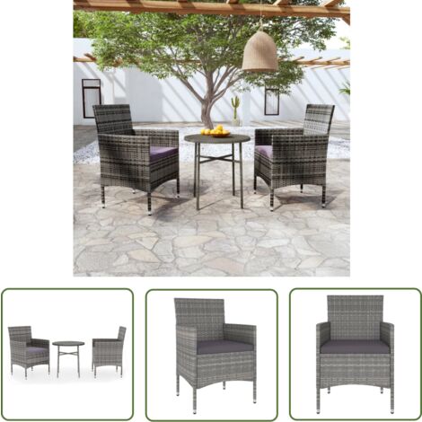 The Living Store 3-tlg. Garten-Essgruppe Poly Rattan Grau - Gartenmöbel - Essgruppe - Outdoor Esstisch - Rattan Gartenmöbel - Balkonmöbel