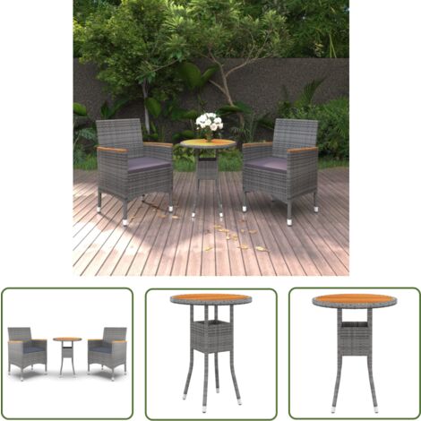 The Living Store 3-tlg. Garten-Essgruppe Poly Rattan Grau - Gartentisch - Esszimmerset - Gartenmöbel - Balkonmöbel - Outdoor Möbel