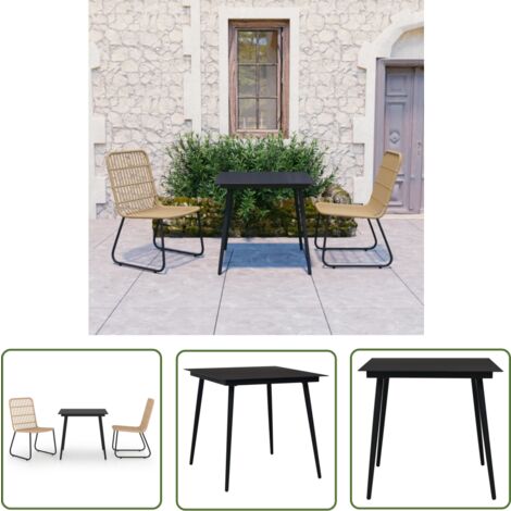 The Living Store 3-tlg. Garten-Essgruppe Poly Rattan und Glas - Gartenmöbel - Essgruppe - Outdoortisch - Terrasse Möbeln - Balkonmöbeln