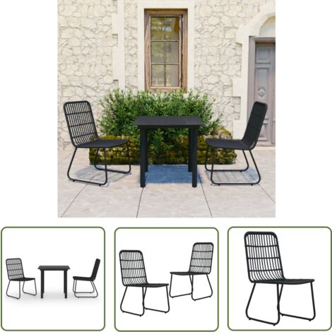 The Living Store 3-tlg. Garten-Essgruppe Poly Rattan und Glas - Gartensessel - Gartenstuhl - Gartenset - Outdoortisch - Balkonmöbeln
