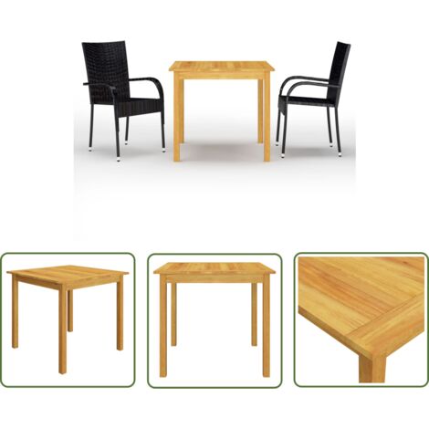 The Living Store 3-tlg. Garten-Essgruppe Schwarz - Gartensessel - Gartentisch - Holztisch - Outdoor Möbel - Akzidenzholzmöbel