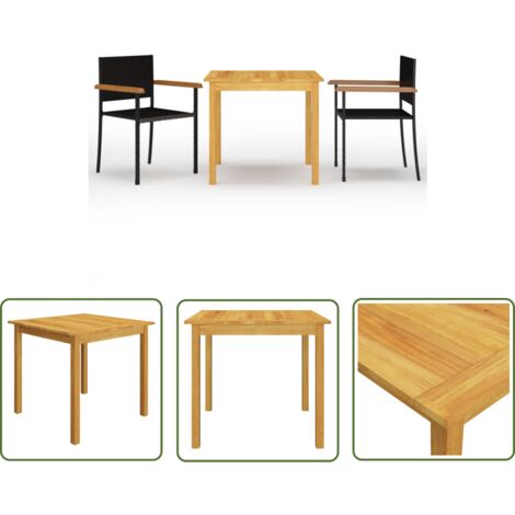 The Living Store 3-tlg. Garten-Essgruppe Schwarz - Gartentisch - Esszimmerset - Gartenmöbel - Holztisch - Akazienholz