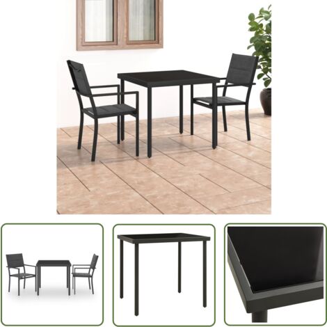 The Living Store 3-tlg. Garten-Essgruppe Stahl - Gartentisch - Gartenstuhl - Esstisch - Outdoormöbel - Balkonmöbel