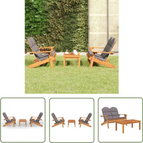 The Living Store 3-tlg. Garten-Lounge-Set Adirondack Massivholz Akazie - Gartenmöbel - Loungesessel - Holz Gartenmöbel - Akazienholz Möbel - Outdoor Furniture