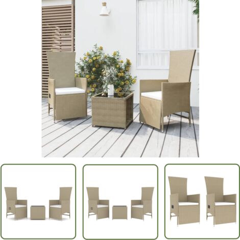 The Living Store 3-tlg. Garten-Lounge-Set Beige Poly Rattan & Stahl - Gartensessel - Loungesessel - Gartenmöbel - Outdoor Möbel - Poolbereich