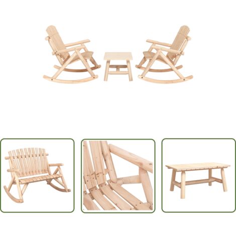The Living Store 3-tlg. Garten-Lounge-Set Massivholz Fichte - Gartenmöbel - Holz Möbel - Gartenloungeset - Schaukelstuhl - Esszimmergarnitur