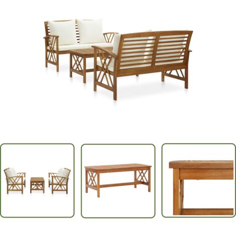 The Living Store 3-tlg. Garten-Lounge-Set mit Auflagen Massivholz Akazie - Gartenmöbel Set - Lounge Set - Holz Gartenmöbel - Esszimmergarnitur - Outdoor Furniture