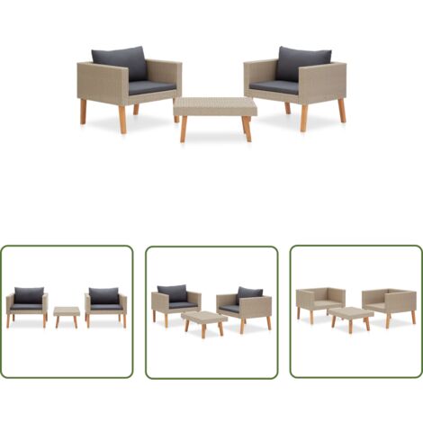 The Living Store 3-tlg. Garten-Lounge-Set mit Auflagen Poly Rattan Beige - Gartensitzgruppe - Loungemöbel - Outdoor-Wohnbereich - Gartenloungeset - Polyethylen-Rattan