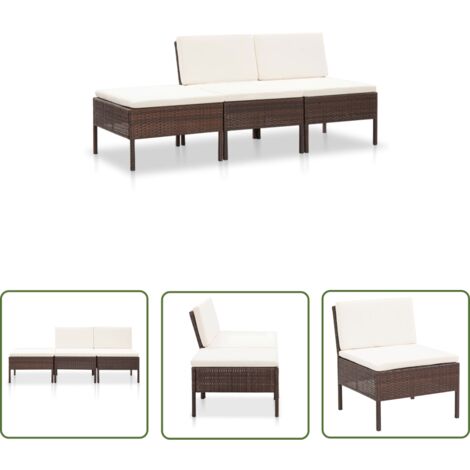 The Living Store 3-tlg. Garten-Lounge-Set mit Auflagen Poly Rattan Braun - Gartenmöbel - Loungeset - Rattan Gartenmöbel - Outdoor Furniture - Esstischgarnitur