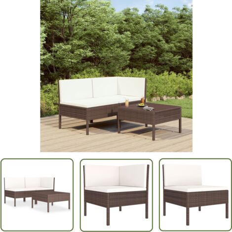 The Living Store 3-tlg. Garten-Lounge-Set mit Auflagen Poly Rattan Braun - Gartenmöbel - Loungeset - Rattan Gartenmöbel - Outdoor Furniture - Garten Lounge Set