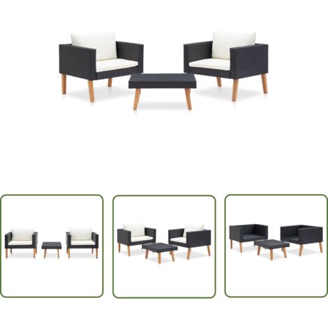 The Living Store 3-tlg. Garten-Lounge-Set mit Auflagen Poly Rattan Schwarz - Gartensitzgruppe - Loungesessel - Outdoor-Möbel - Gartenmöbel-Set - Rattan Gartenmöbel