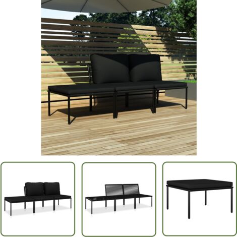 The Living Store 3-tlg. Garten-Lounge-Set mit Auflagen Schwarz PVC - Gartensofa - Loungemöbel - Gartenmöbel Set - Außenbereich - Balkonmöbel