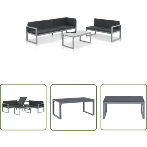 The Living Store 3-tlg. Garten-Lounge-Set mit Kissen Aluminium Schwarz - Gartenmöbel - Lounge-Set - Alu-Gestell - Outdoor Möbel - Gartentisch