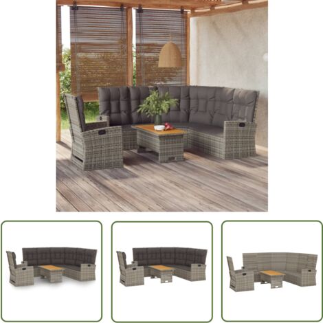 The Living Store 3-tlg. Garten-Lounge-Set mit Kissen Grau Poly Rattan - Gartenlounge Set - Gartenmöbeln - Rattan Möbel - Polyrattan - Ausziehbarer Sofa