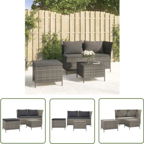 The Living Store 3-tlg. Garten-Lounge-Set mit Kissen Grau Poly Rattan - Gartenloungeset - Ecksofa - Outdoor Möbel - Rattan Gartenmöbel - Gartenmöbel Set